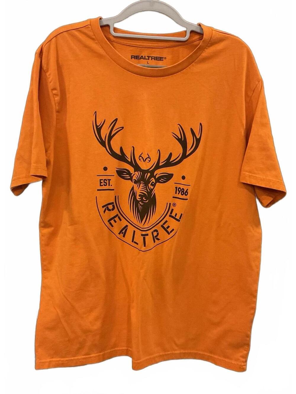 Real tree Mens Short Sleeve Orange Deer Tee Size L
